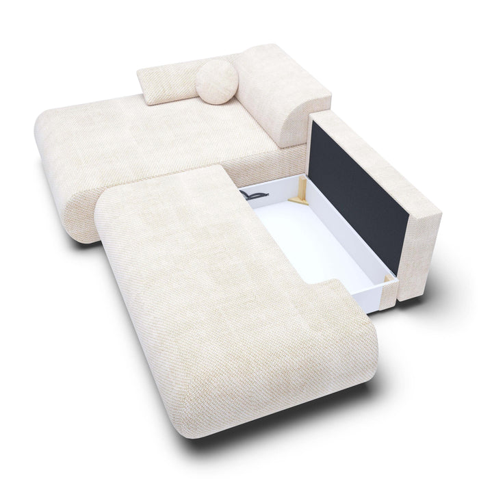 by fonQ Wisp Hoekbank met Chaise Longue Links met Slaapfunctie - Chenille - Greige