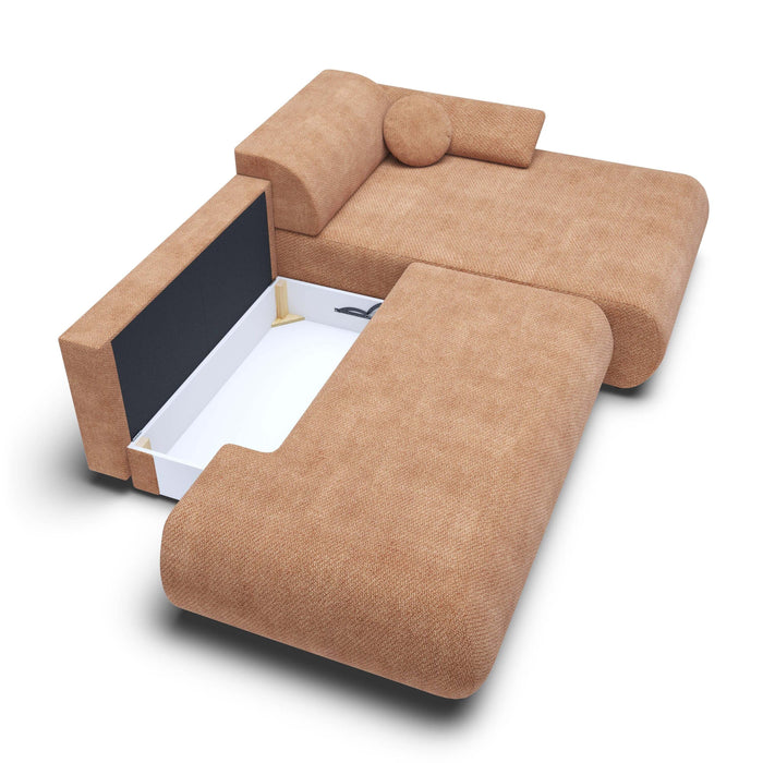 by fonQ Wisp Hoekbank met Chaise Longue Rechts met Slaapfunctie - Chenille - Terra