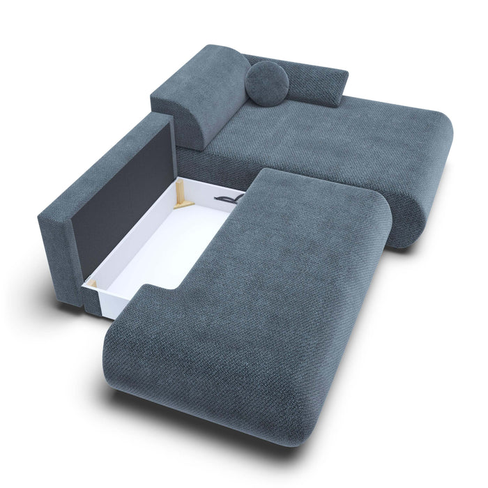 by fonQ Wisp Hoekbank met Chaise Longue Rechts met Slaapfunctie - Chenille - Marineblauw