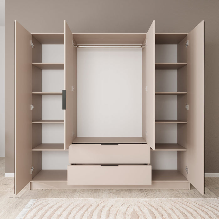 Meubella - Kledingkast Nairobi - Beige - Zwart - 206 cm - met spiegel