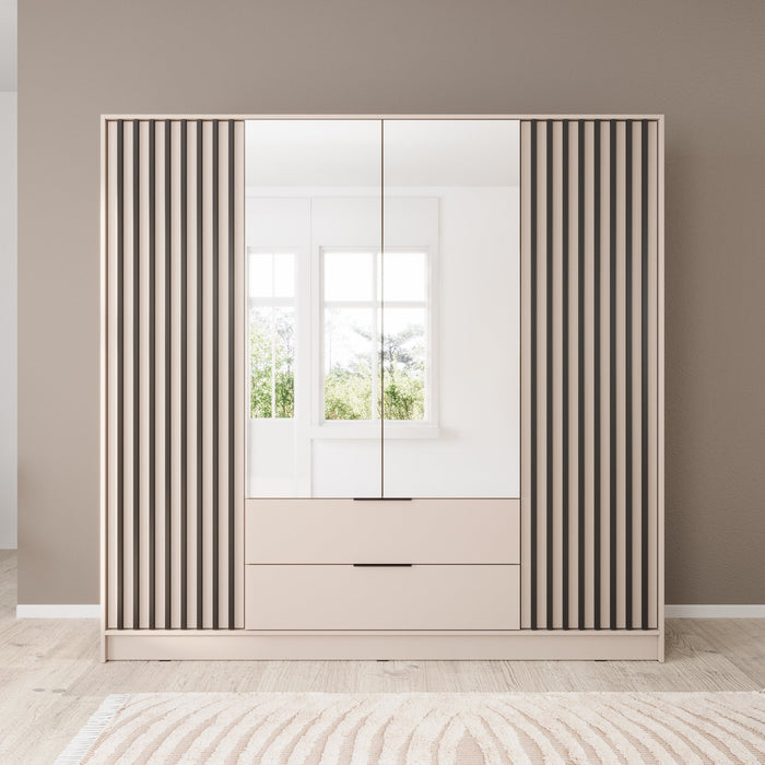 Meubella - Kledingkast Nairobi - Beige - Zwart - 206 cm - met spiegel