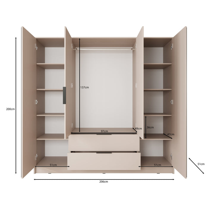 Meubella - Kledingkast Nairobi - Beige - Zwart - 206 cm - met spiegel