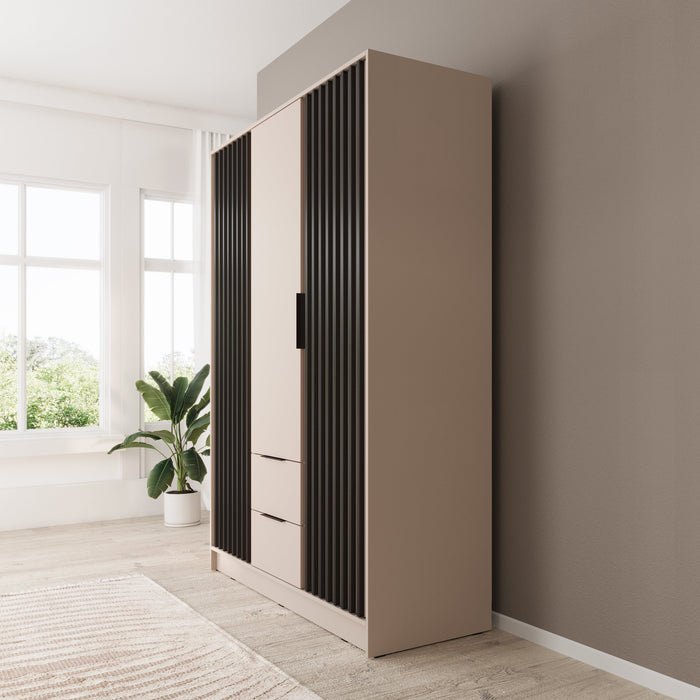 Meubella - Kledingkast Nairobi - Beige - Zwart - 155 cm