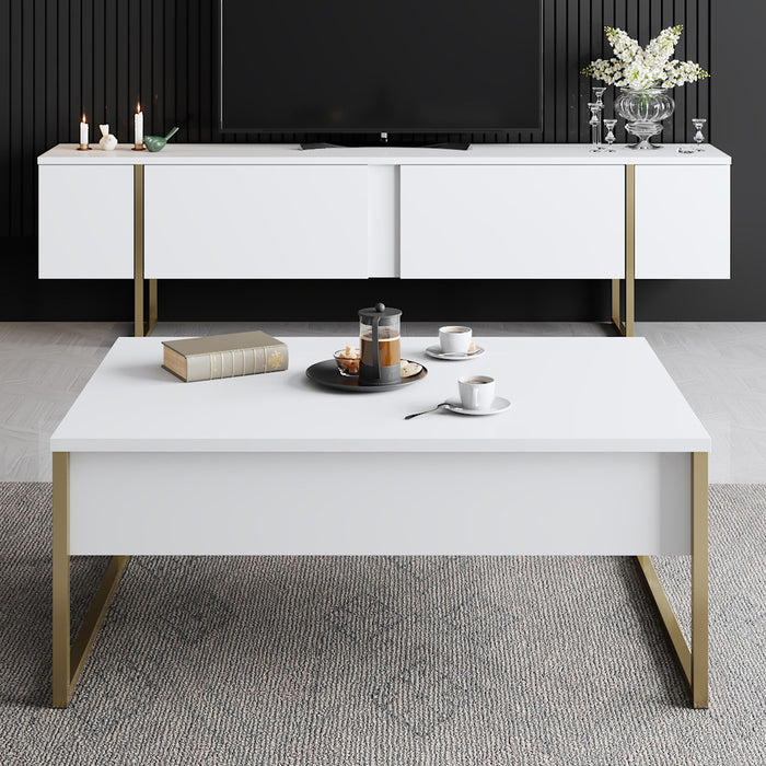 Giga Meubel - Salontafel Wit|Goud - 90x60x40cm - Luxe