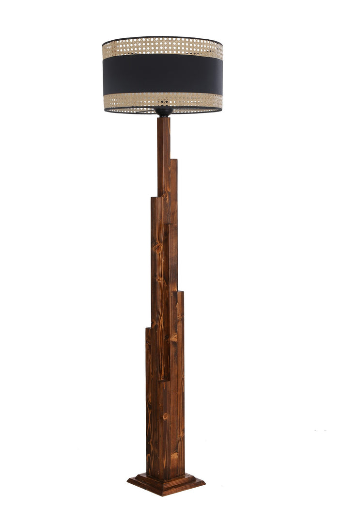 Giga Meubel - Vloerlamp Zwart|Walnoot Rotan - 45x45x165cm - Kule