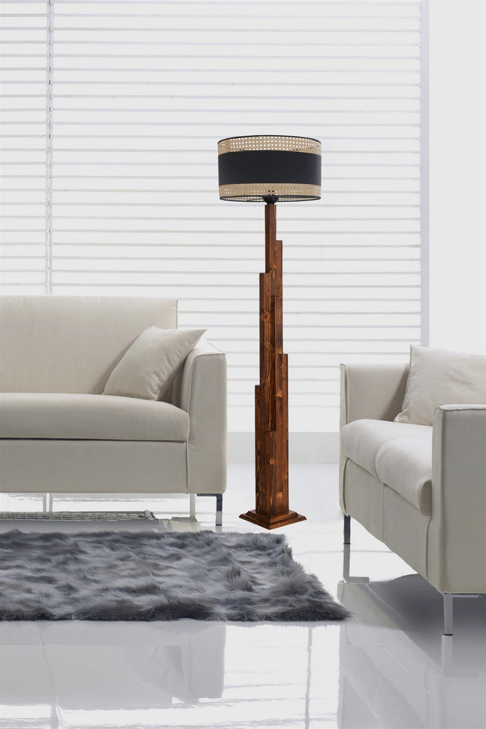 Giga Meubel - Vloerlamp Zwart|Walnoot Rotan - 45x45x165cm - Kule