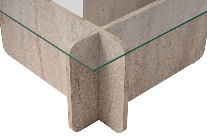 Giga Meubel - Salontafel Glas|Travertinlook - 105x65x30cm - Flavio