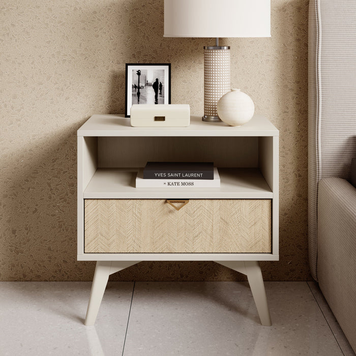 Meubella - Nachtkastje Essence - Beige - Licht eiken