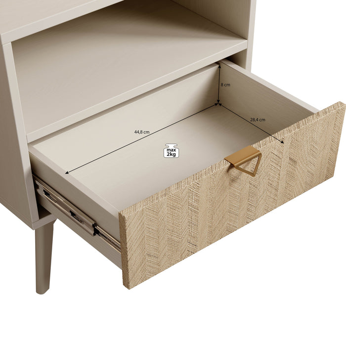 Meubella - Nachtkastje Essence - Beige - Licht eiken