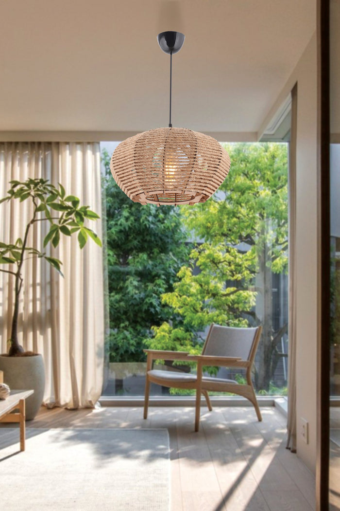 Giga Meubel - Hanglamp Bruin Jute - 35x35x65cm - Ellipse