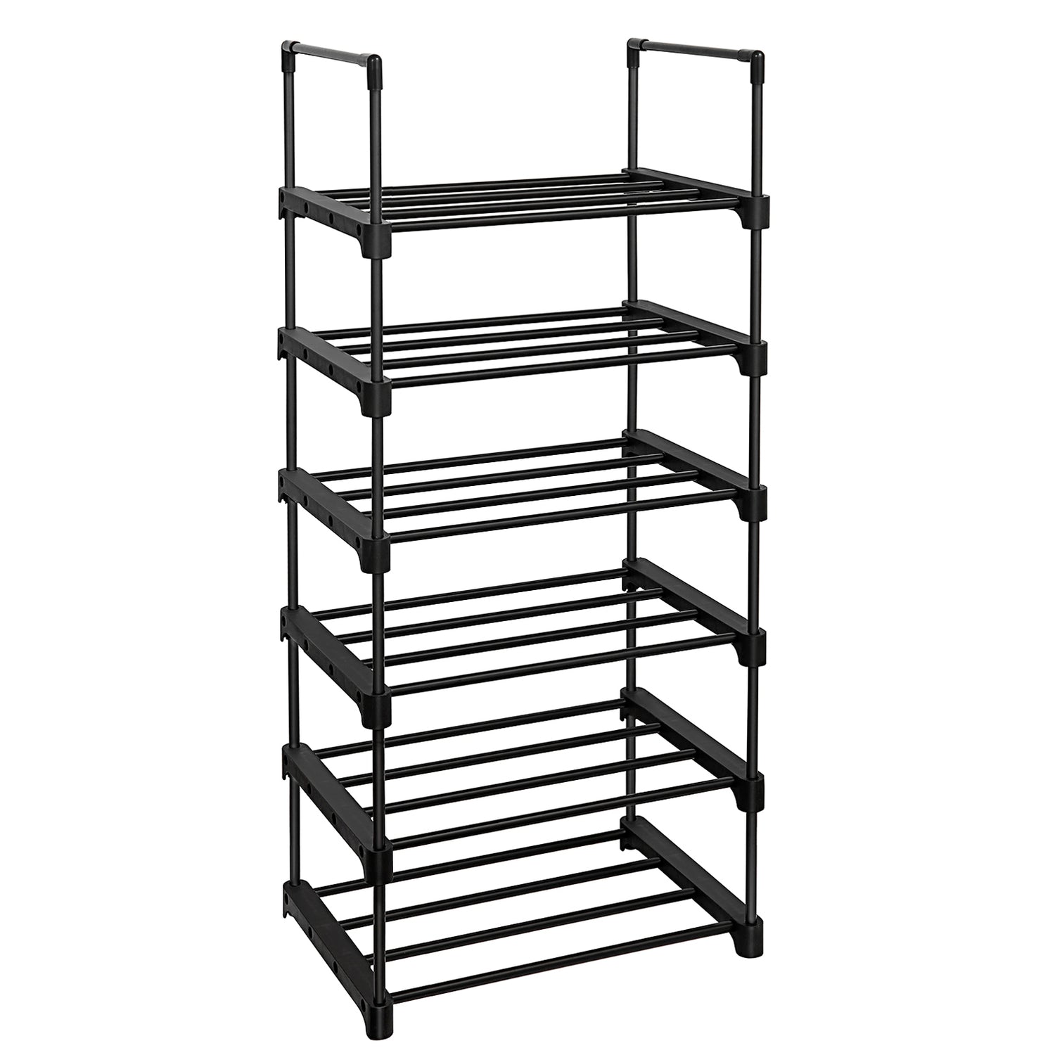 Schoenenrek bestaande uit 6 Vakken - Schoenenopberger - metalen Opbergrek, voor 12 tot 15 paar Schoenen - stapelbaar Schoenenrek - voor Hal, Woonkamer, Slaapkamer - 30 x 45 x 106 cm - Zwart