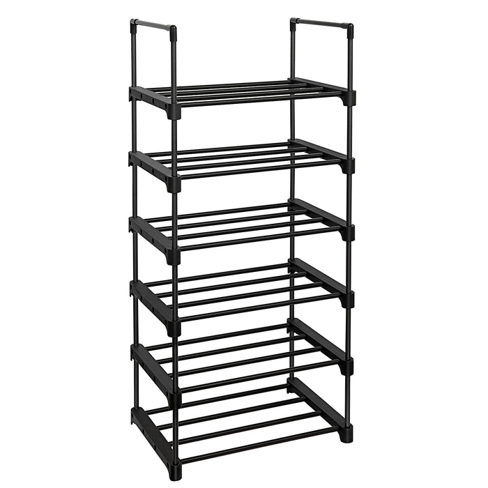 Schoenenrek bestaande uit 6 Vakken - Schoenenopberger - metalen Opbergrek, voor 12 tot 15 paar Schoenen - stapelbaar Schoenenrek - voor Hal, Woonkamer, Slaapkamer - 30 x 45 x 106 cm - Zwart