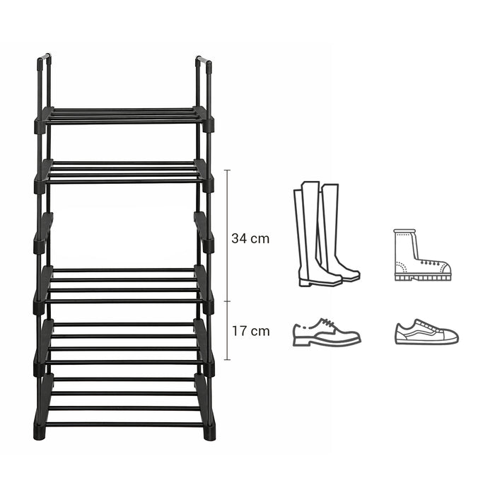 Schoenenrek bestaande uit 6 Vakken - Schoenenopberger - metalen Opbergrek, voor 12 tot 15 paar Schoenen - stapelbaar Schoenenrek - voor Hal, Woonkamer, Slaapkamer - 30 x 45 x 106 cm - Zwart
