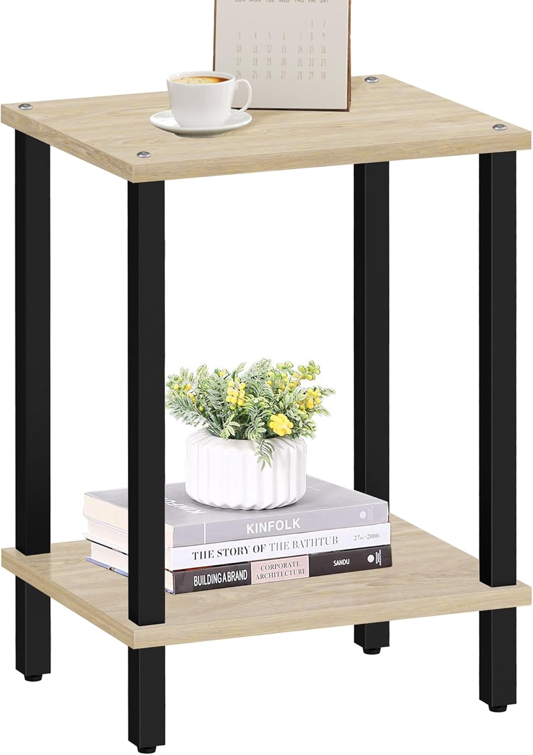 ACAZA Bijzettafel - Tafeltje - Warme eik - 38 x 30 x 55 cm (L x B x H) - Nachtkastje - Tafel Industrieel - Banktafel - Bijzettafels - Bijzettafel warme eik - Bijzettafel hout - Houten Bijzettafel