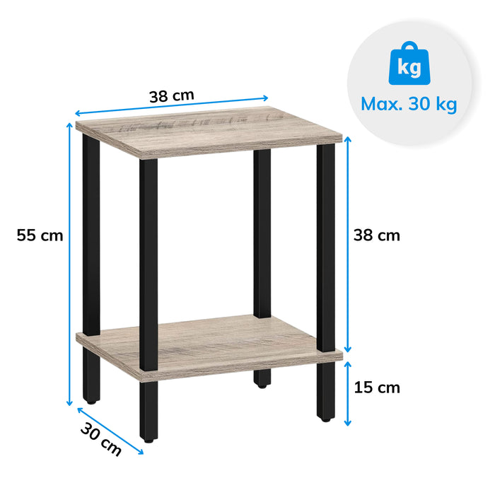 ACAZA Bijzettafel - Tafeltje - Lichte eik - 38 x 30 x 55 cm (L x B x H) - Nachtkastje - Tafel Industrieel - Banktafel - Bijzettafels - Bijzettafel lichte eik - Bijzettafel hout - Houten Bijzettafel