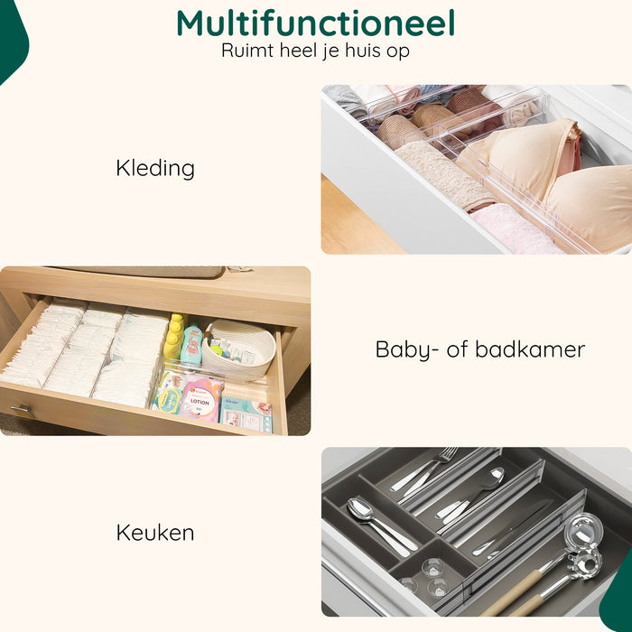 XIVADA Lade verdeler Ezra - Verstelbaar - Transparant - PET - 4 stuks