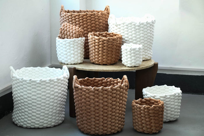 PTMD Olliver Brown Velvet Rope Basket With Handles SV2