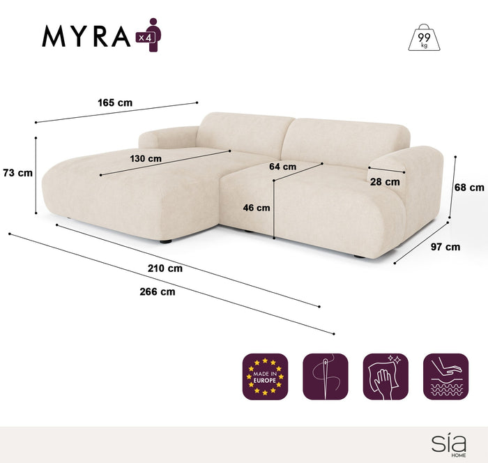 5-zits linker hoekbank beige fluweel met patroon 266cm
