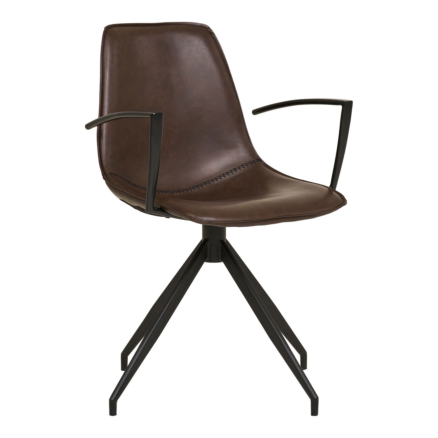 Monaco Dining Chair - swivel, armrest, PU, dark brown with black legs