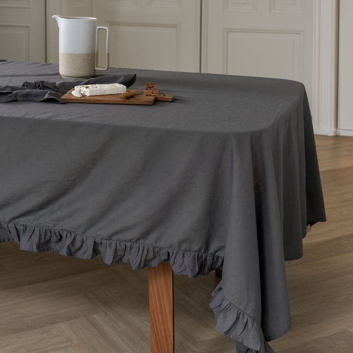 Walra Lovely Linen Ruffles Tafelkleed - Antraciet
