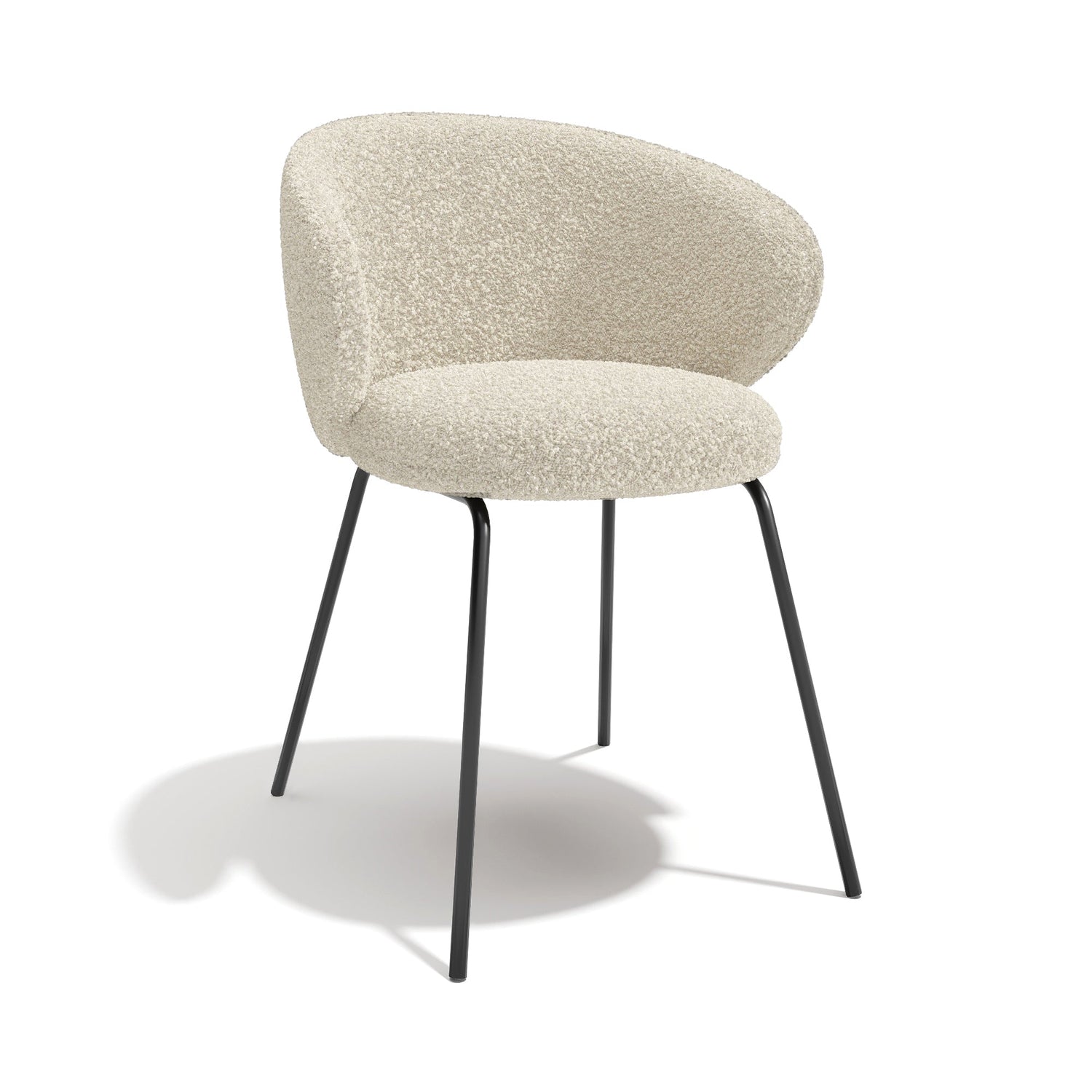 Set van 2 crèmekleurige bouclé stoelen met zwarte poten