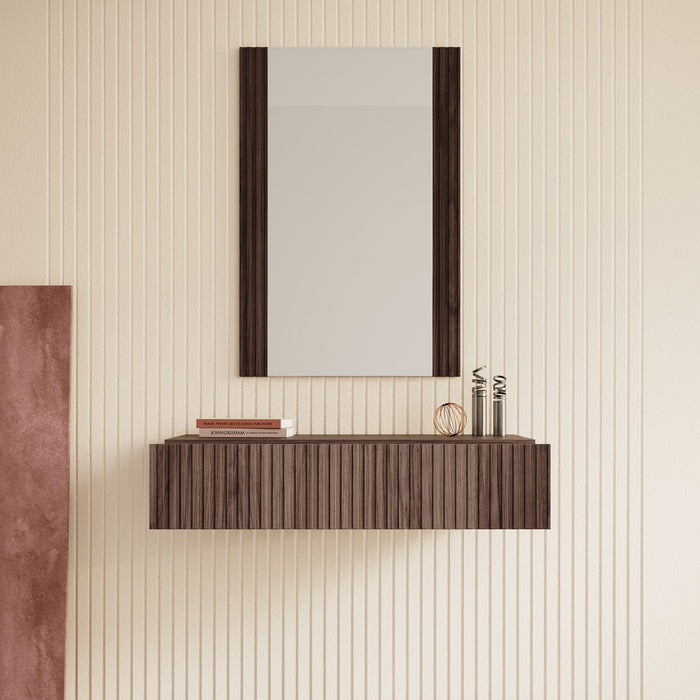 Meubella - Kaptafel Tartagal - Donkerbruin eiken - 80 cm - Met spiegel