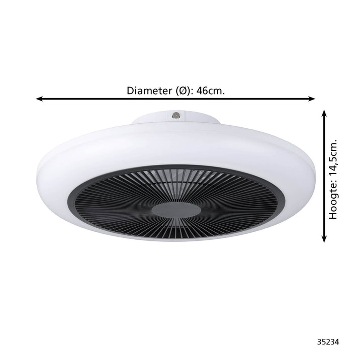 EGLO Sayulita 1 Plafondlamp met ventilator - 46 cm - Zwart|Wit - Dimbaar - 3 Standen