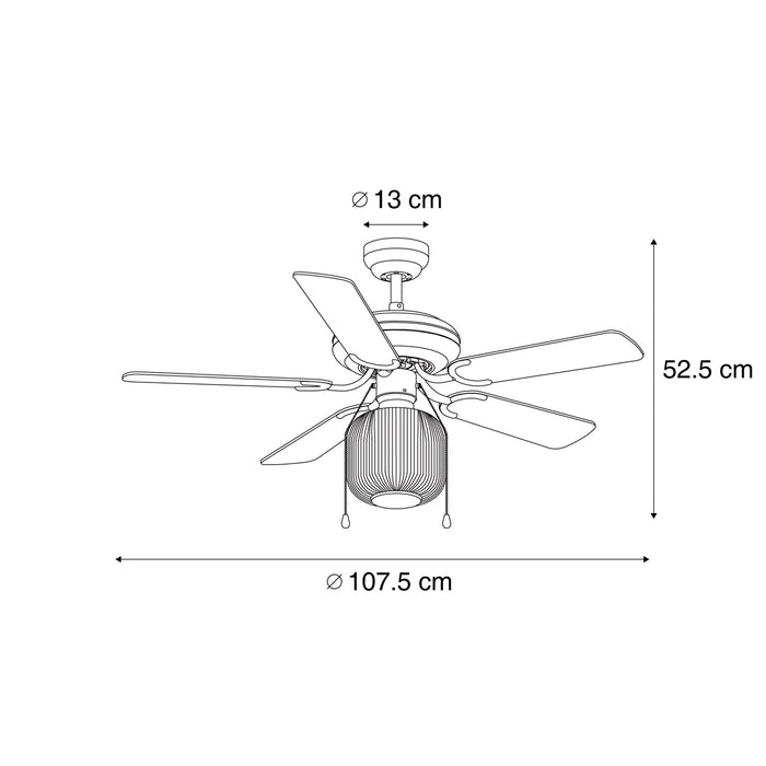 QAZQA Plafondventilator messing met hout 107.5cm met trekschakelaar -