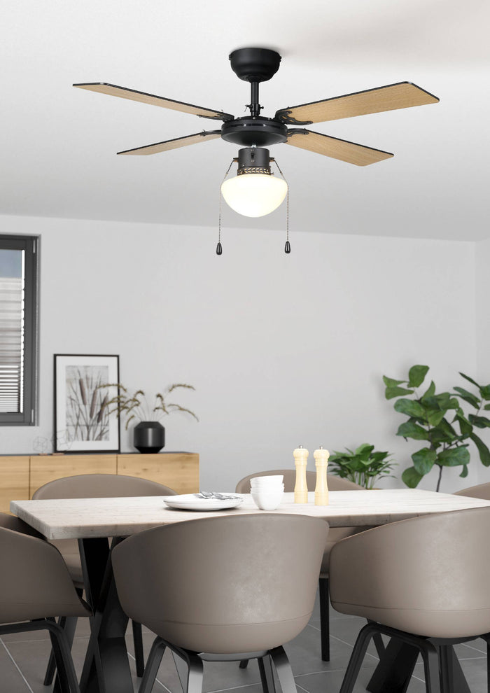 EGLO Fortaleza Plafondlamp met ventilator - AC E27 - Zwart|Hout