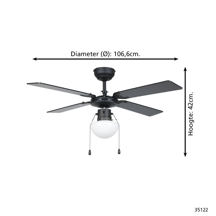 EGLO Fortaleza Plafondlamp met ventilator - AC E27 - Zwart|Hout
