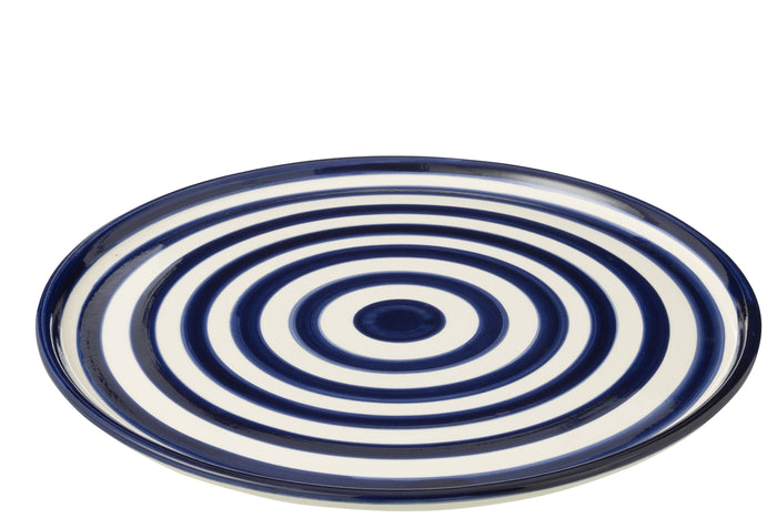 J-Line bord Granada Stripes - keramiek - wit|blauw