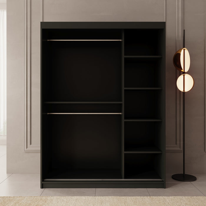 Meubella - Kledingkast Bodhi - Zwart - 150 cm - Met spiegel