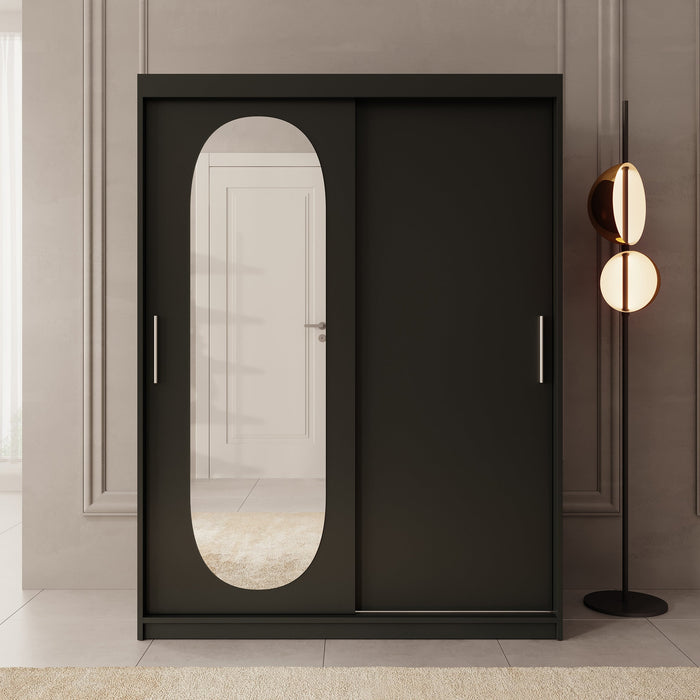 Meubella - Kledingkast Bodhi - Zwart - 150 cm - Met spiegel