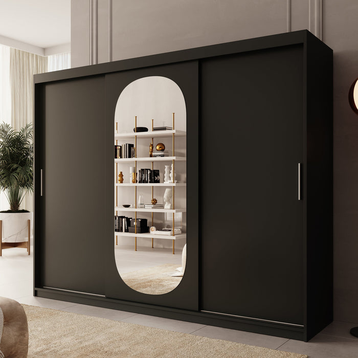 Meubella - Kledingkast Bodhi - Zwart - 250 cm - Met spiegel