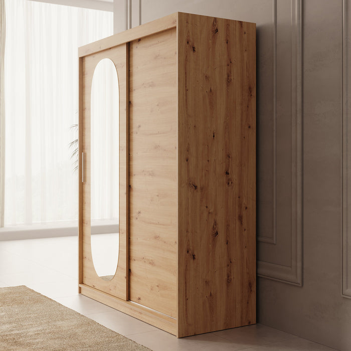 Meubella - Kledingkast Bodhi - Eiken - 150 cm - Met spiegel