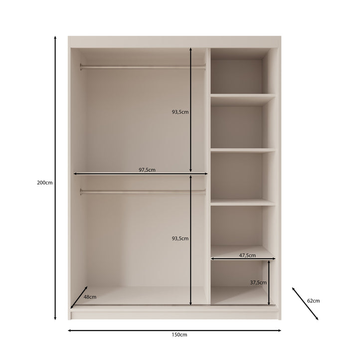 Meubella - Kledingkast Bodhi - Eiken - 150 cm - Met spiegel