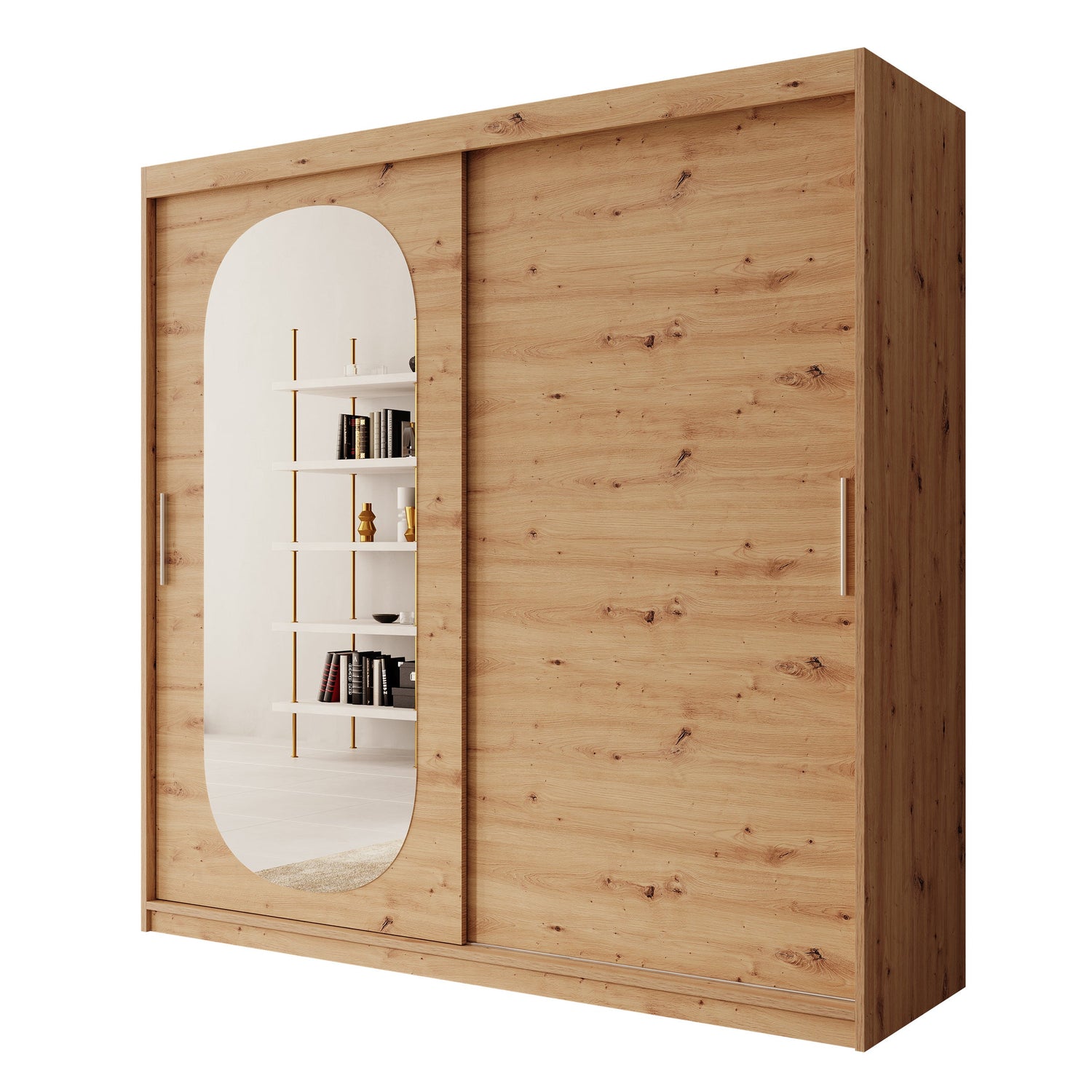 Meubella - Kledingkast Bodhi - Eiken - 200 cm - Met spiegel