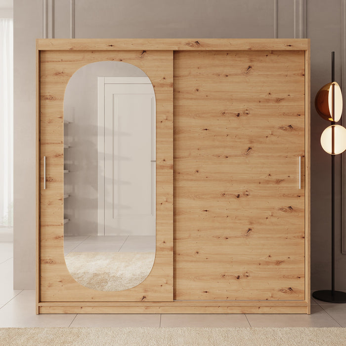 Meubella - Kledingkast Bodhi - Eiken - 200 cm - Met spiegel