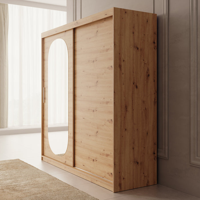 Meubella - Kledingkast Bodhi - Eiken - 200 cm - Met spiegel