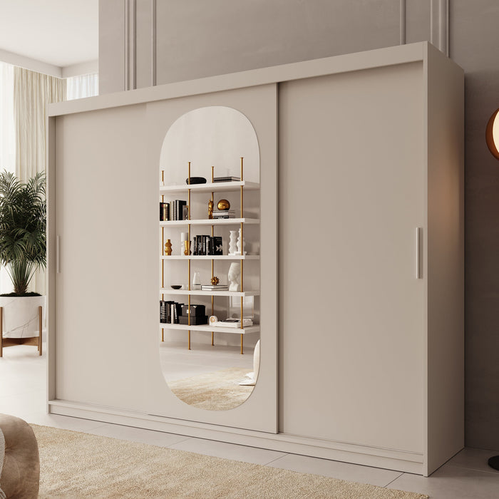 Meubella - Kledingkast Bodhi - Beige - 250 cm - Met spiegel