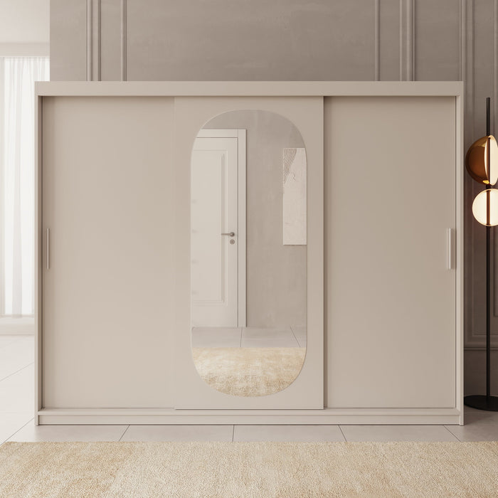 Meubella - Kledingkast Bodhi - Beige - 250 cm - Met spiegel