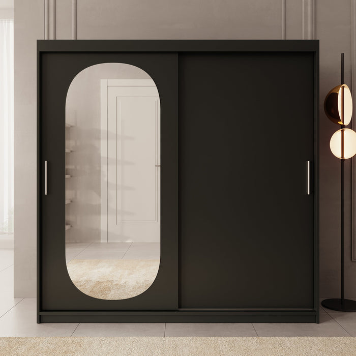 Meubella - Kledingkast Bodhi - Zwart - 200 cm - Met spiegel