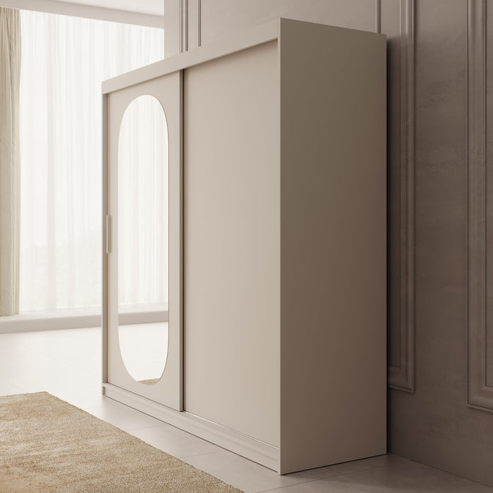 Meubella - Kledingkast Bodhi - Beige - 200 cm - Met spiegel