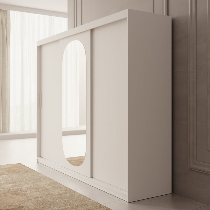 Meubella - Kledingkast Bodhi - Wit - 250 cm - Met spiegel