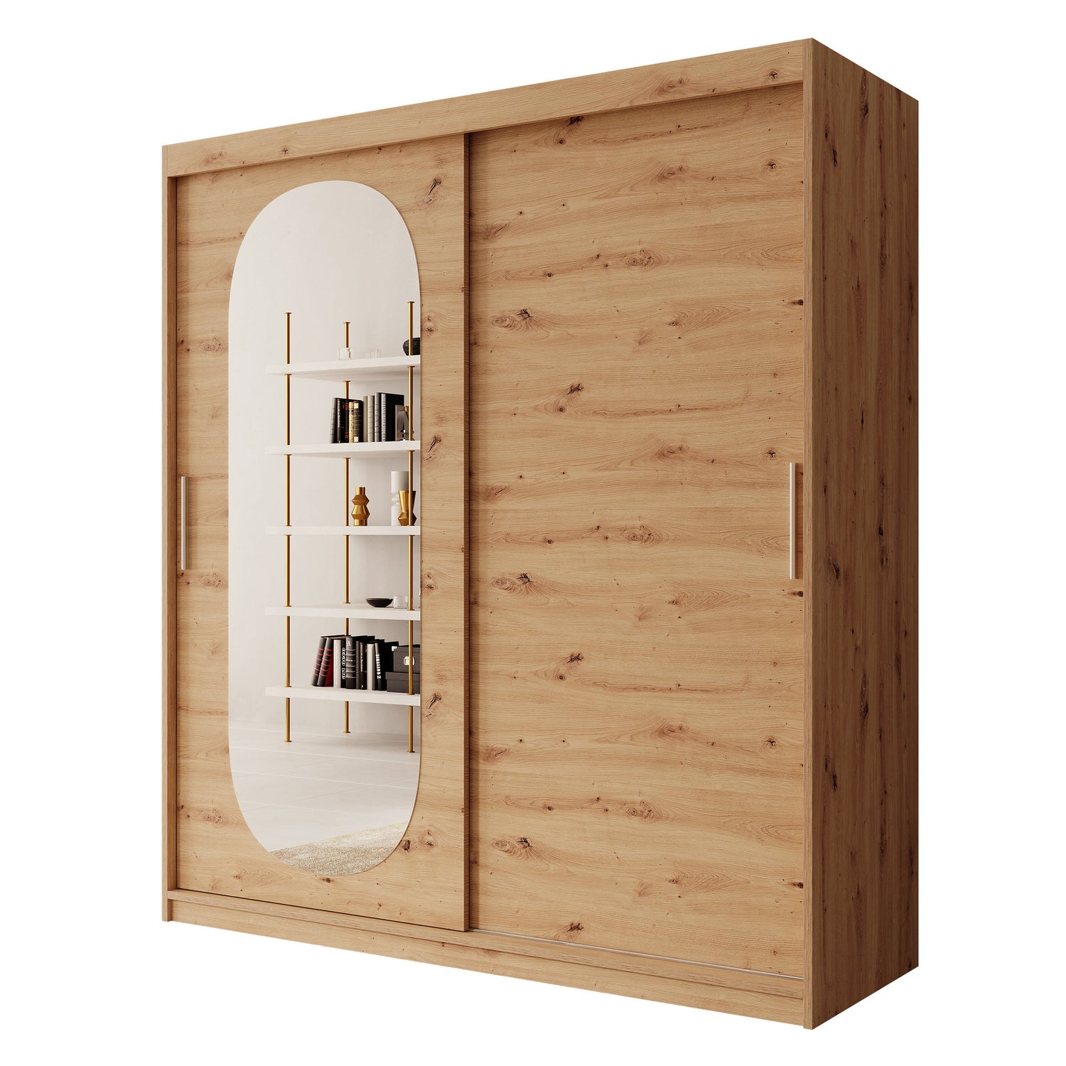 Meubella - Kledingkast Bodhi - Eiken - 180 cm - Met spiegel