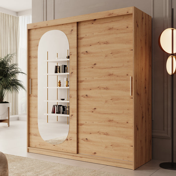 Meubella - Kledingkast Bodhi - Eiken - 180 cm - Met spiegel