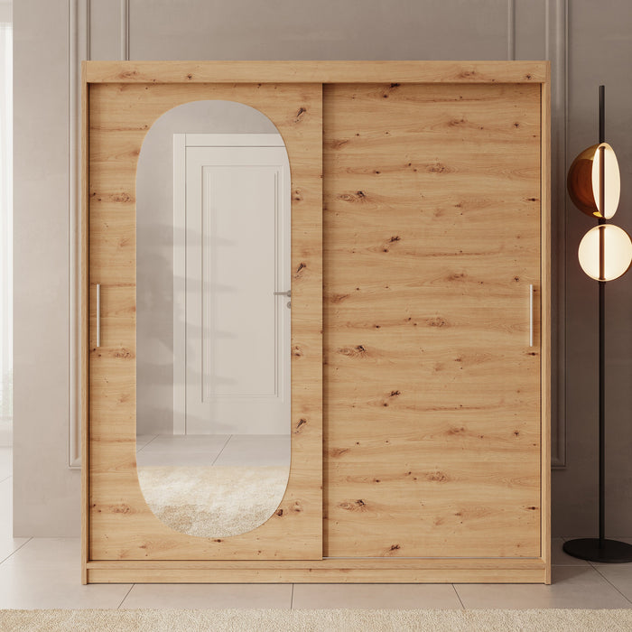 Meubella - Kledingkast Bodhi - Eiken - 180 cm - Met spiegel