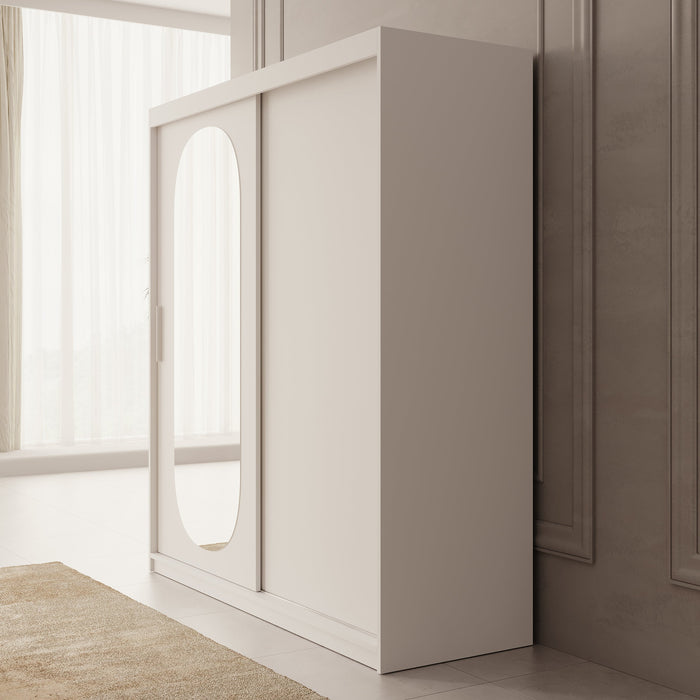 Meubella - Kledingkast Bodhi - Wit - 180 cm - Met spiegel