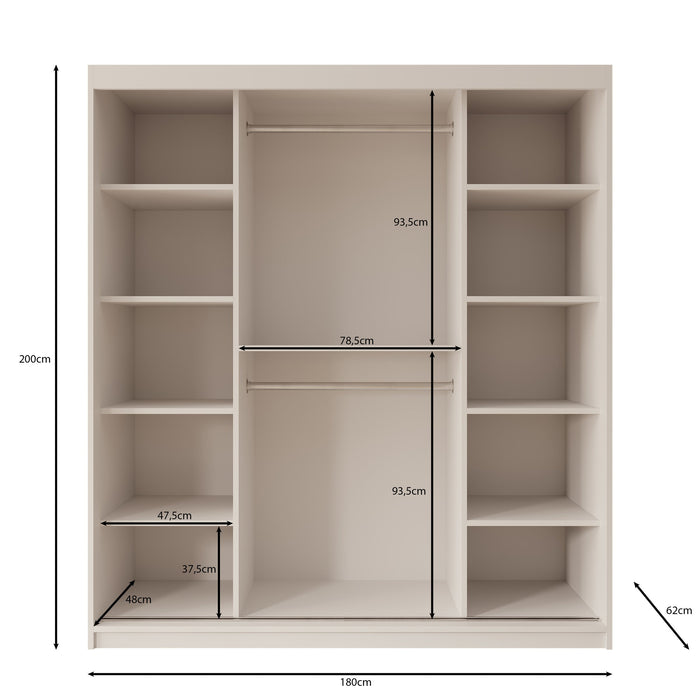 Meubella - Kledingkast Bodhi - Wit - 180 cm - Met spiegel