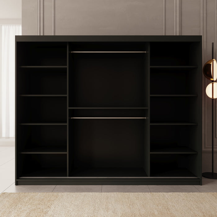 Meubella - Kledingkast Bodhi - Zwart - 250 cm - Met spiegel